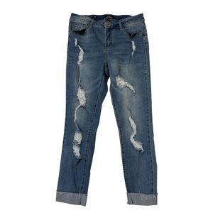 Zoe + Phoebe Distressed Skinny Jeans Medium Wash Raw Hem Cuffed Size 10